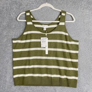 Caslon Classic Sleeveless Sweater Tank Top Size Large Green Stripe Office Casual